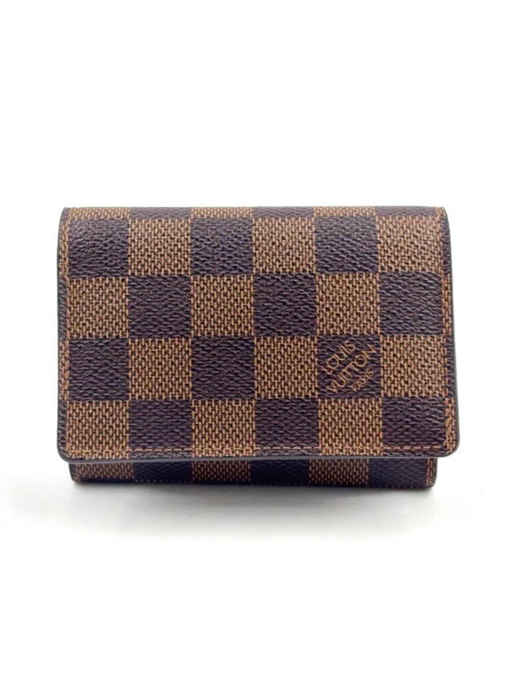 Louis Vuitton Envelope Business Card Holder Damier Ebene Leather Brown Case